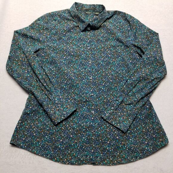 Eddie Bauer Womens Large Shirt Button Front Green Geometric Gobblin Gremlin - Picture 1 of 9